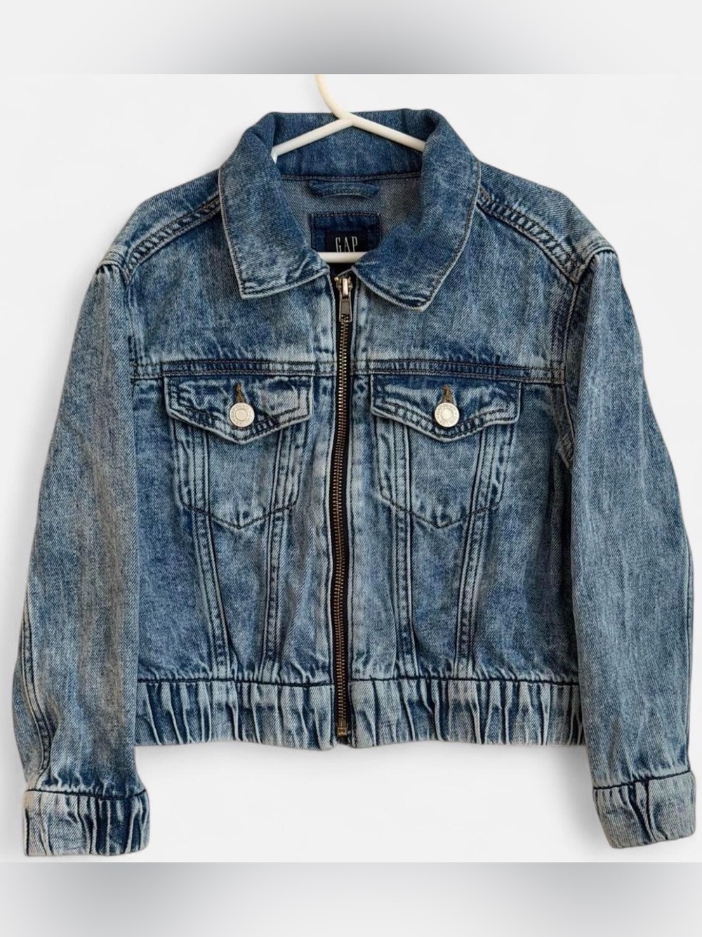 GAP Washed Blue Denim Zip-Front Jean Jacket